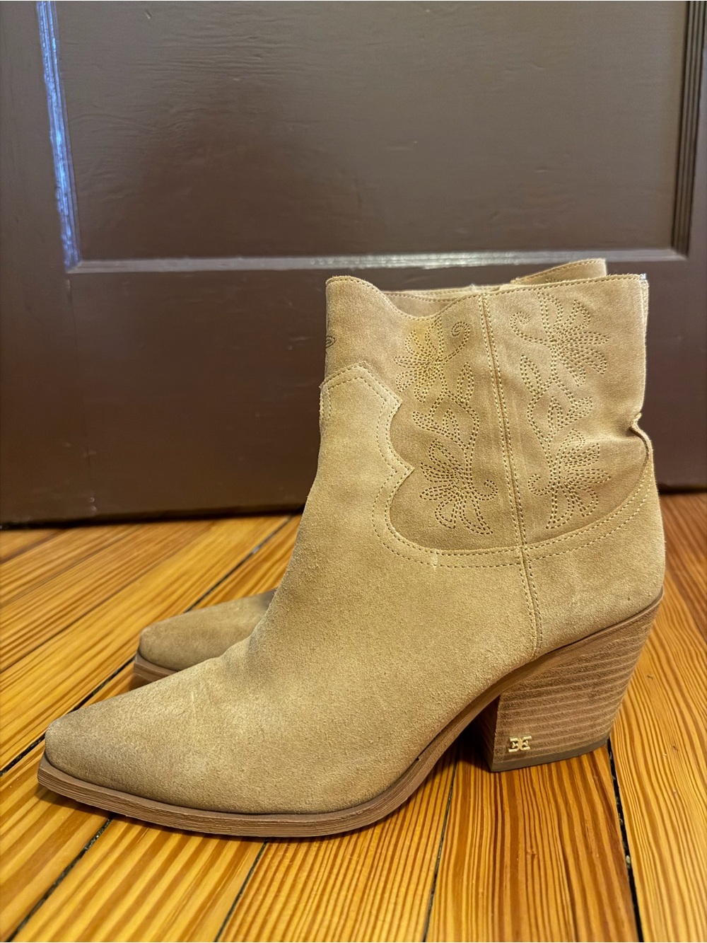 Sam Edelman Beige Suede Western Ankle Booties